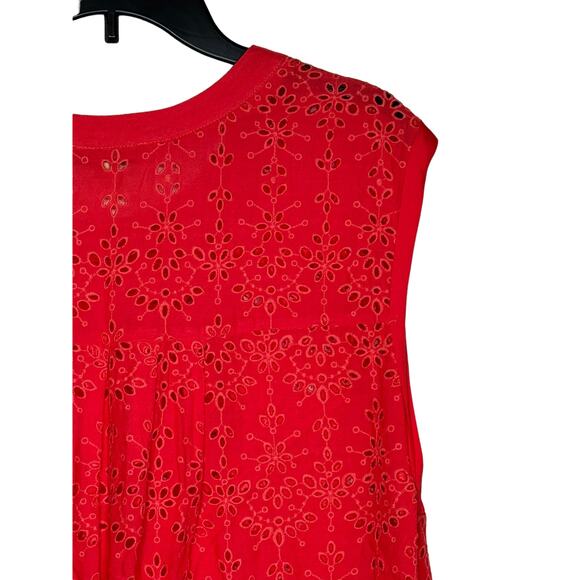 Democracy Womens Tops Tank Floral Eyelet Boxy Fit Sleeveless Pullover Red Sz. XL - Picture 7 of 10